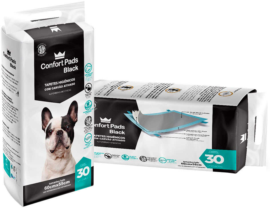Tapete Higiênico Confort Pads Black 55x60 - 30 Unidades