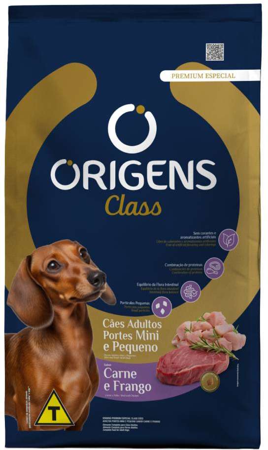 Ração Seca Origens Class Carne e Frango para Cães Adultos de Porte Mini e Pequeno - 3Kg
