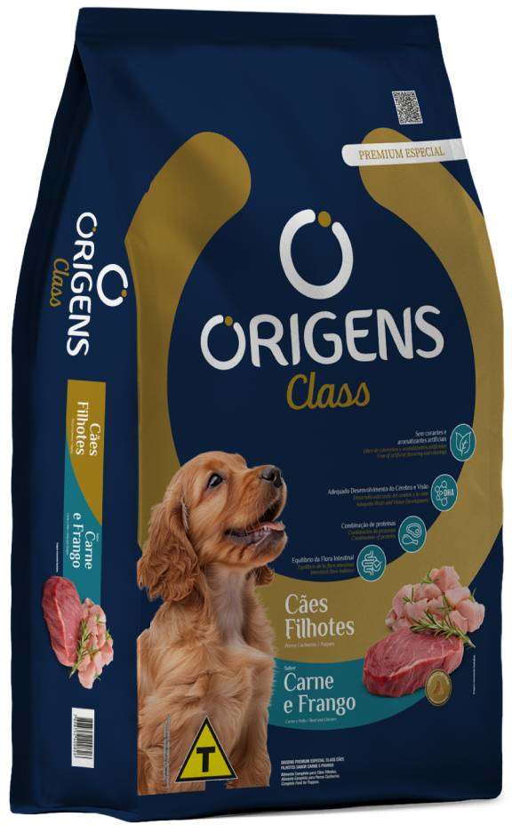 Ração Seca Origens Class Carne e Frango para Cães Filhotes - 15Kg