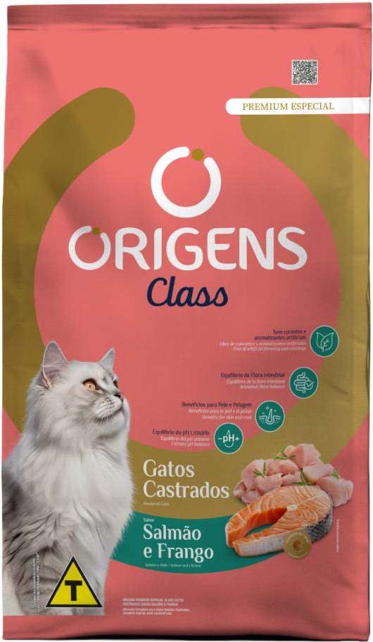 Ração Seca Origens Class Salmão e Frango para Gatos Castrados - 10,1Kg