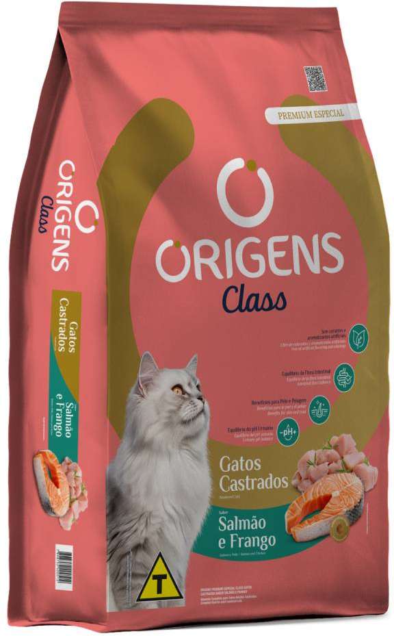 Ração Seca Origens Class Salmão e Frango para Gatos Castrados - 10,1Kg
