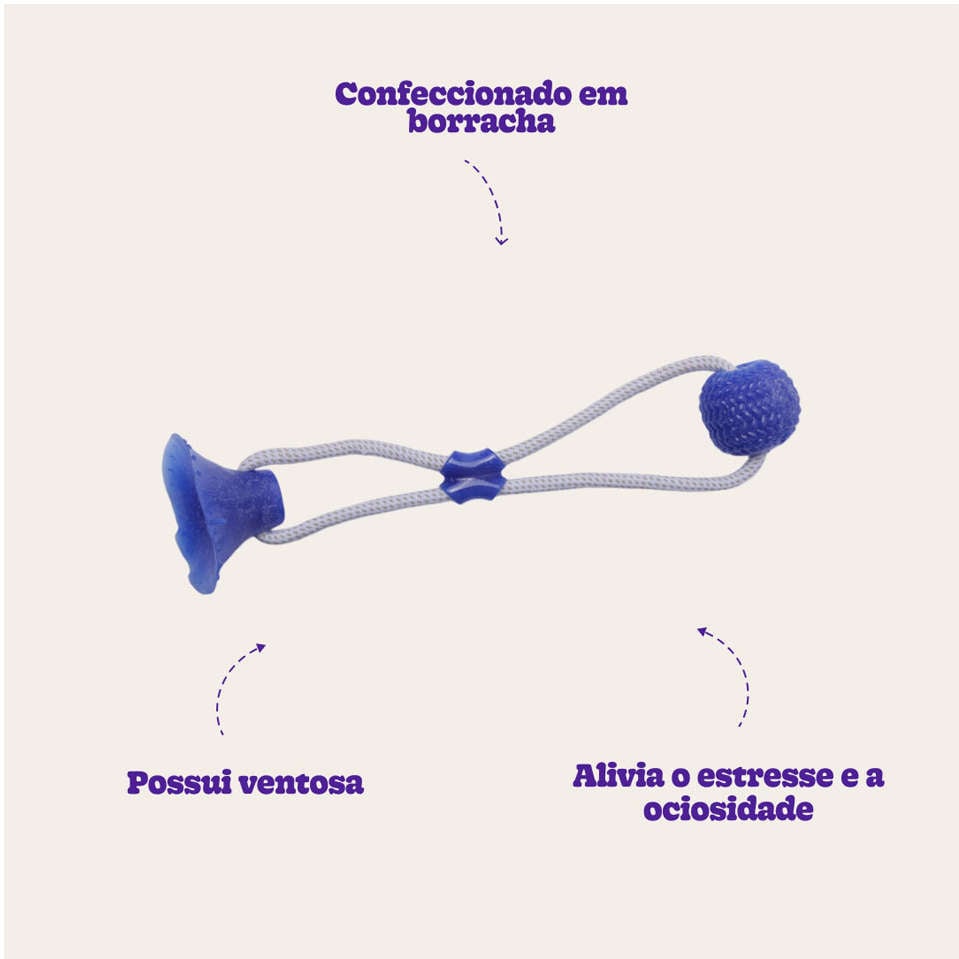 Brinquedo Mordedor Bola com Ventosa Azul para Cães - Tam. Único