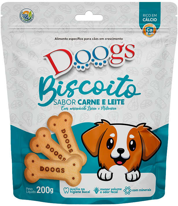 Biscoito Doogs para Cães em Crescimento Sabor Carne e Leite - 200 g