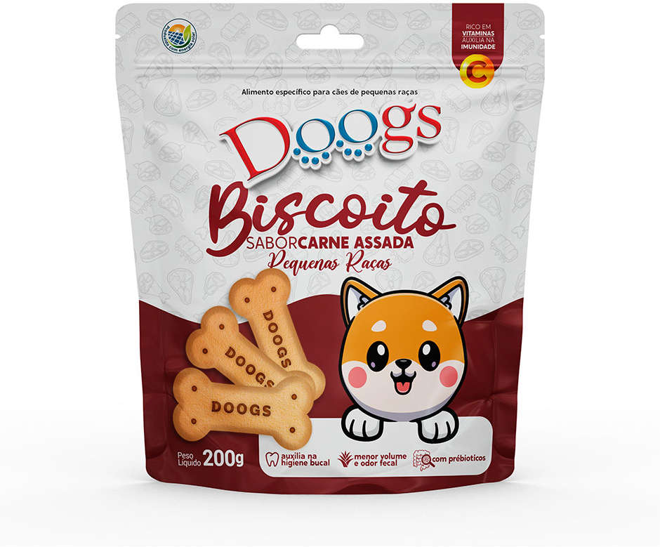 Biscoito Doogs para Cães Adulto Raças Pequenas Sabor Carne Assada - 200 g