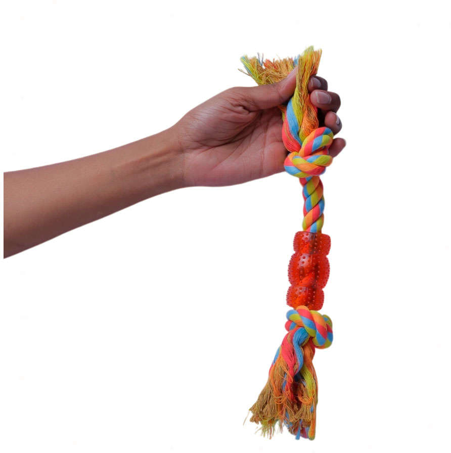 Brinquedo Mordedor Corda Rubber Bone Vermelho e Amarelo para Cães - Tam. Único