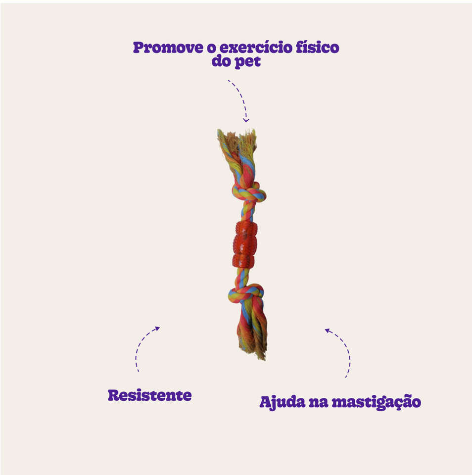 Brinquedo Mordedor Corda Rubber Bone Vermelho e Amarelo para Cães - Tam. Único