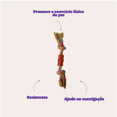Brinquedo Mordedor Corda Rubber Bone Vermelho e Amarelo para Cães