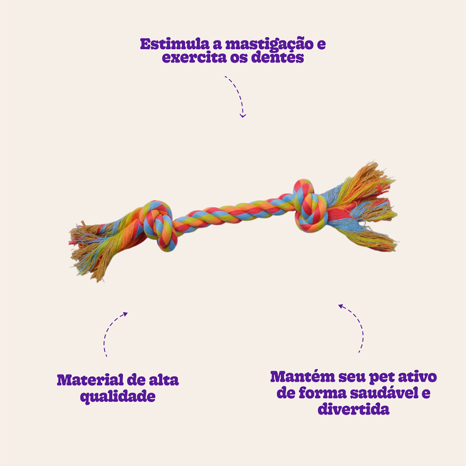 Brinquedo Mordedor Corda Dental Bone Vermelho e Amarelo para Cães - Tam. M