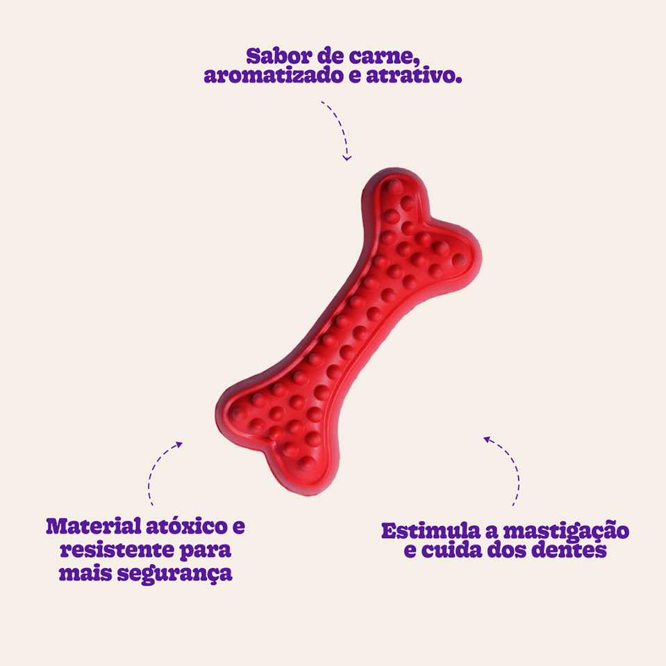 Brinquedo Osso com Relevo Vermelho Sabor Churrasco para Cães - Tam. Único