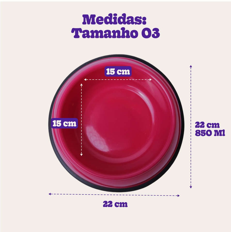Comedouro Chalesco Plástico com Antiderrapante Rosa - Tam. 03