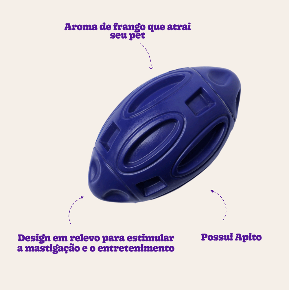 Brinquedo Bola de Rugby Azul Sabor Frango para Cães - Tam. Único