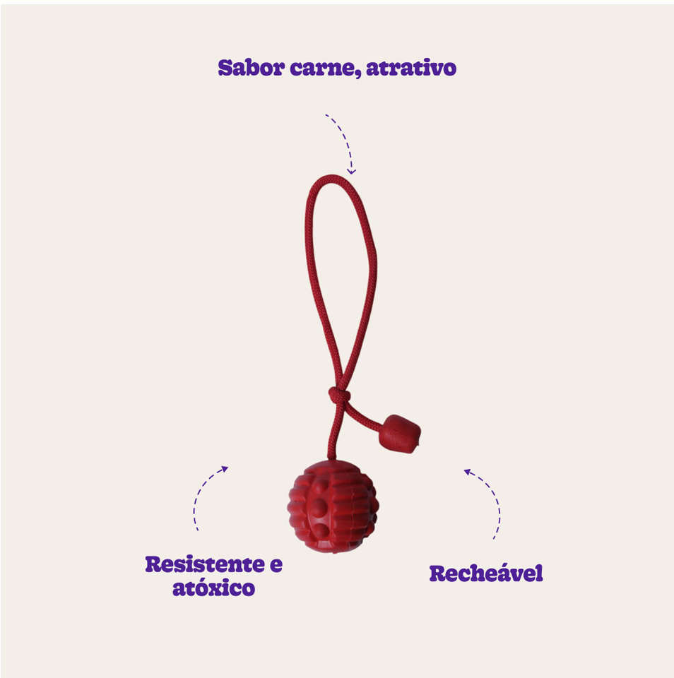 Brinquedo Bola com Corda Vermelho Sabor Carne para Cães - Tam. Único