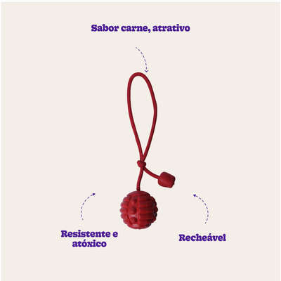 Brinquedo Bola com Corda Vermelho Sabor Carne para Cães