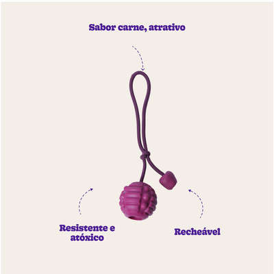 Brinquedo Bola com Corda Roxo Sabor Carne para Cães
