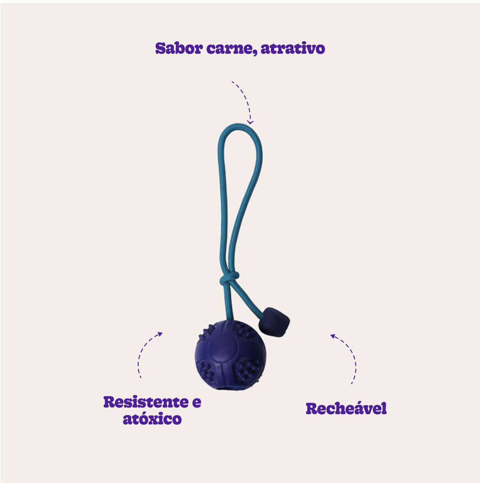 Brinquedo Bola com Corda Azul Sabor Carne para Cães - Tam. Único