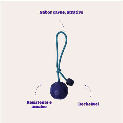 Brinquedo Bola com Corda Azul Sabor Carne para Cães