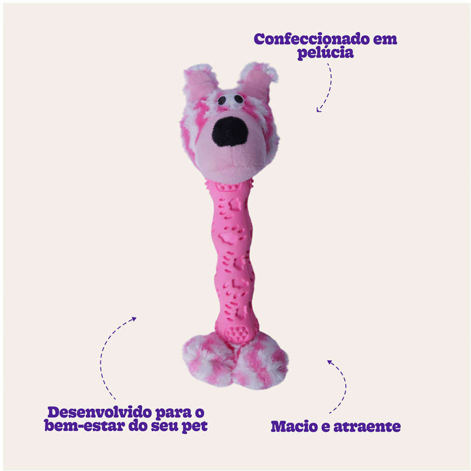 Brinquedo Pelúcia Cachorro Salsicha Rosa para Cães - Tam. Único
