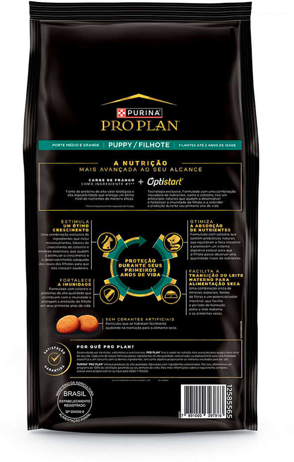 Ração Seca Nestlé Purina Pro Plan Frango para Cães Filhotes de Porte Médios e Grandes - 15Kg