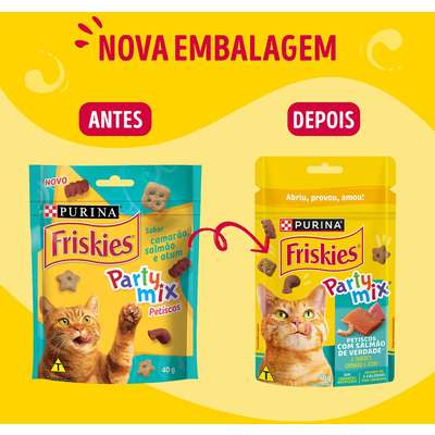 Petisco Purina Friskies Party Mix para Gatos Adultos Sabor Salmão