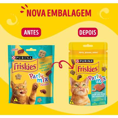 Petisco Purina Friskies Party Mix para Gatos Adultos Sabor Salmão