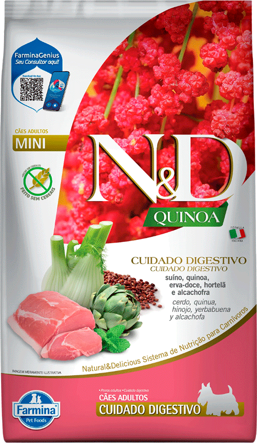 Ração Seca N&D Quinoa Cuidado Digestivo Suíno para Cães Adultos de Porte Mini - 2,5Kg