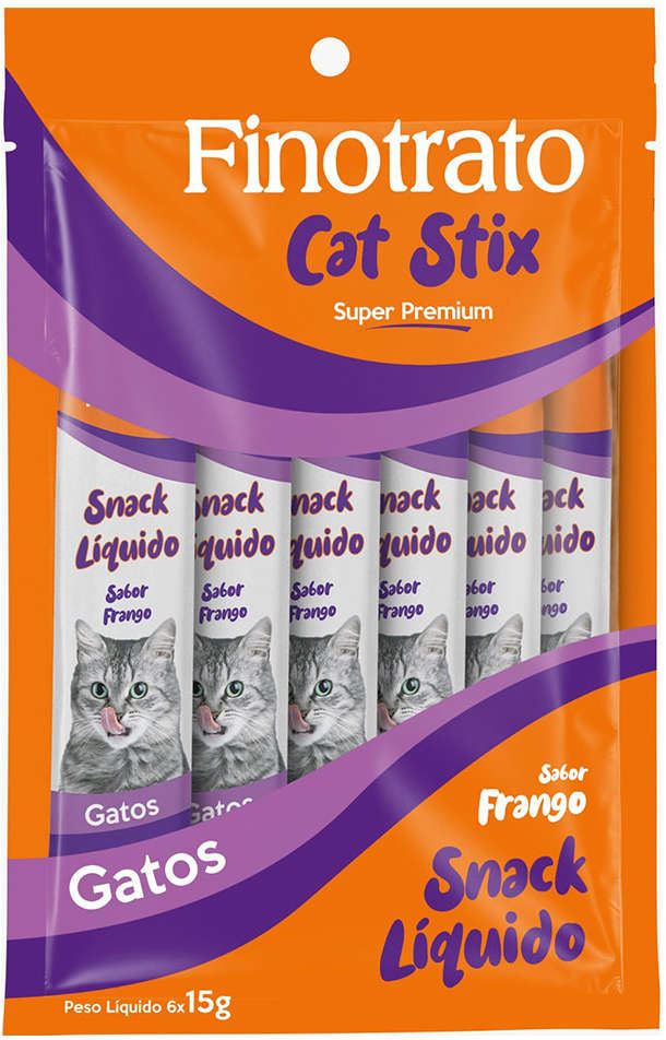 Petisco Finotrato Cat Stix para Gatos Sabor Frango - 1 Pacote (6 Unidades)