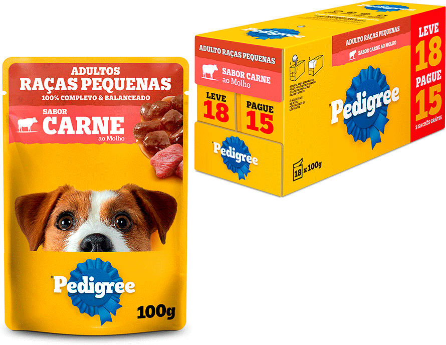 Ração Úmida Pedigree Sachê Carne ao Molho para Cães Adultos de Raças Pequenas - Leve 18 Pague 15