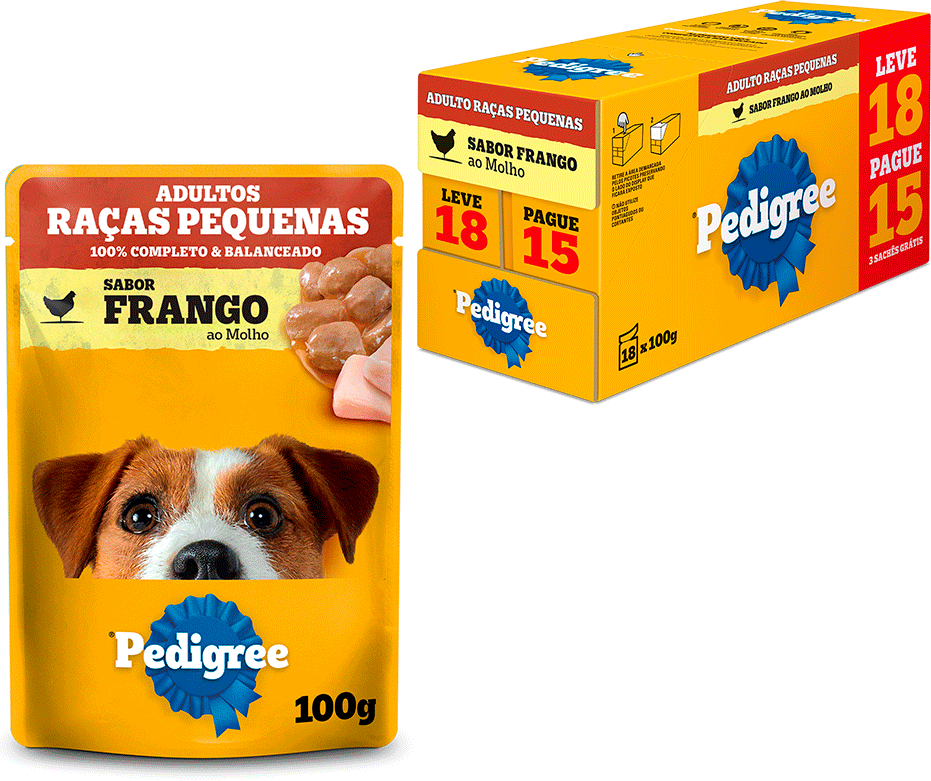 Ração Úmida Pedigree Sachê Frango ao Molho para Cães Adultos de Raças Pequenas - Leve 18 Pague 15