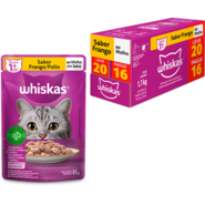 Ração Úmida Whiskas Sachê Frango ao Molho para Gatos Adultos - Leve 20 Pague 16