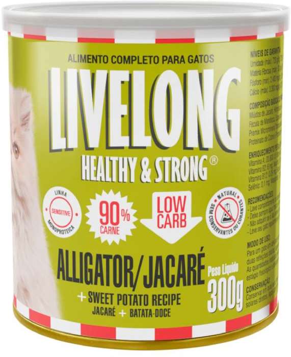 Alimento Natural Livelong Jacaré para Gatos - 300 g