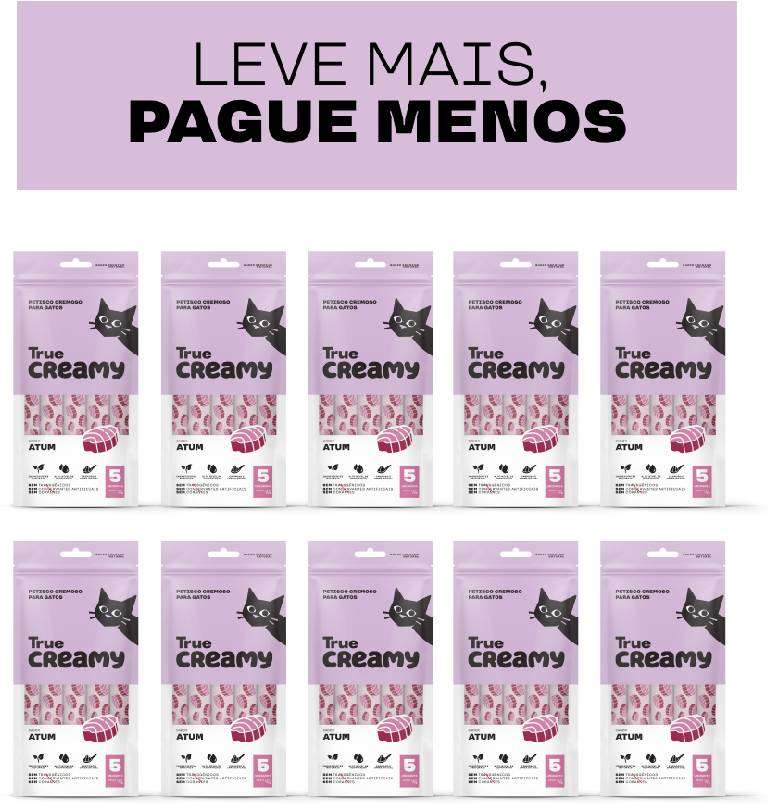Petisco Cremoso True Creamy Sabor Atum para Gatos - 10 pacotes (50 unidades)