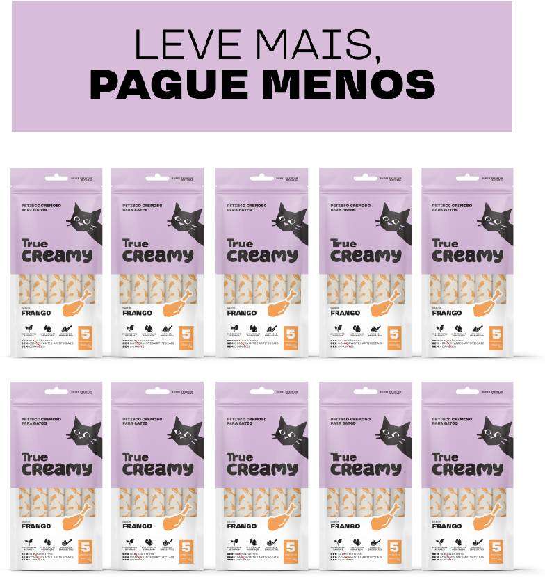 Petisco Cremoso True Creamy Sabor Frango para Gatos - 10 pacotes (50 unidades)