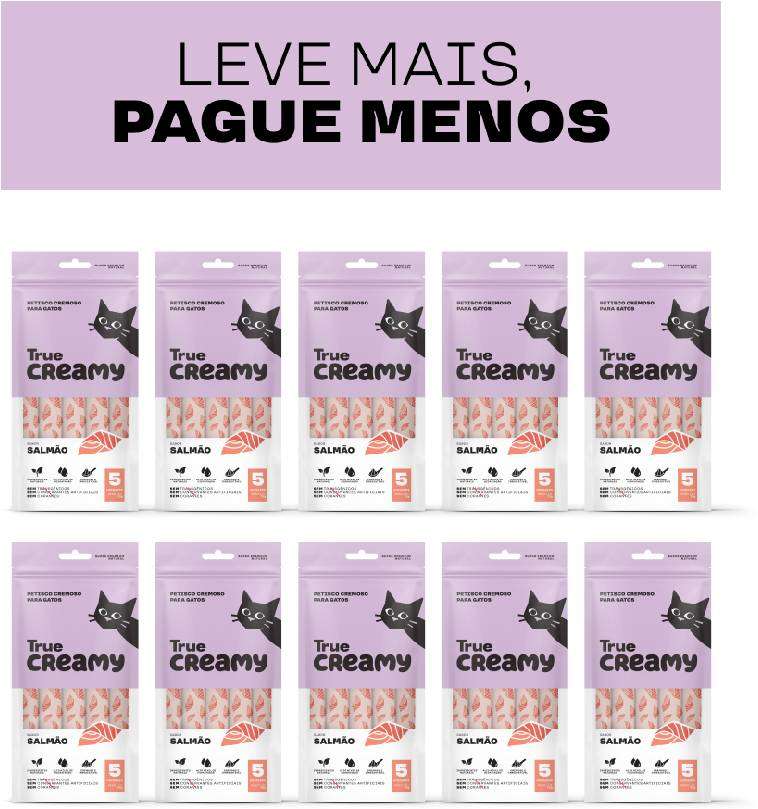 Petisco Cremoso True Creamy Sabor Salmão para Gatos - 10 pacotes (50 unidades)