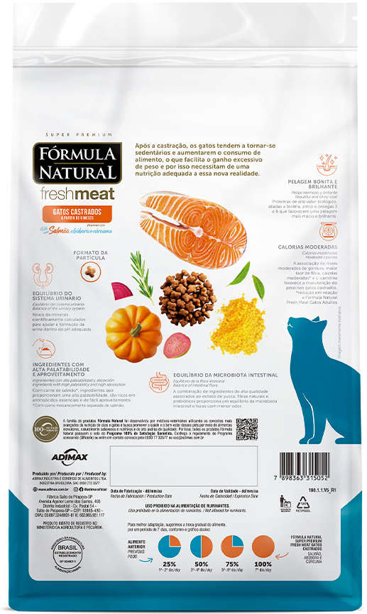 Ração Seca Fórmula Natural Fresh Meat Salmão para Gatos Castrados - 1Kg