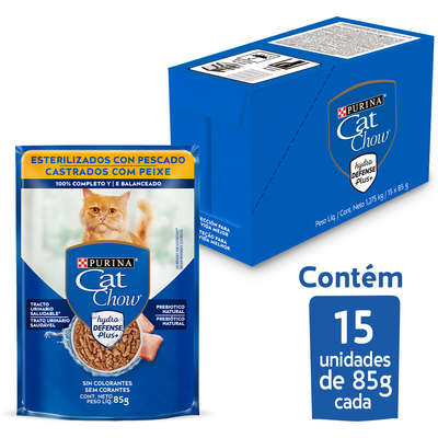 Ração Úmida Nestlé Purina Cat Chow Sachê Castrados Peixe ao Molho