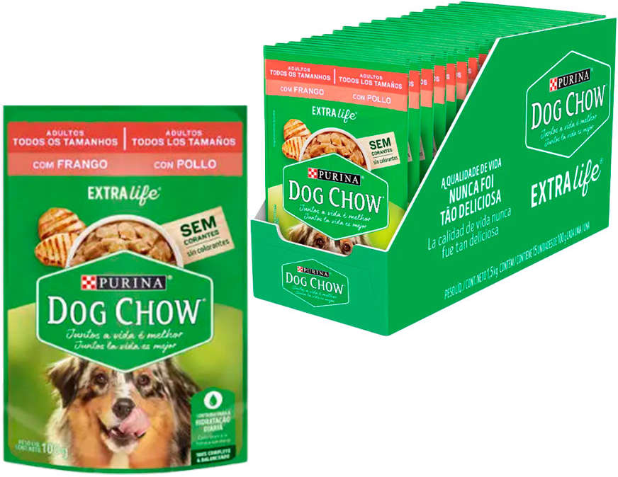 Kit Ração Úmida Nestlé Purina Dog Chow Sachê Frango para Cães Adultos - 15 Unidades