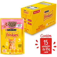 Kit Ração Úmida Nestlé Purina Friskies Sachê Carne ao Molho para Gatos Filhotes - 15 Unidades
