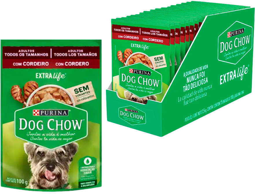 Kit Ração Úmida Nestlé Purina Dog Chow Cordeiro para Cães Adultos de Todos os Tamanhos - 15 Unidades