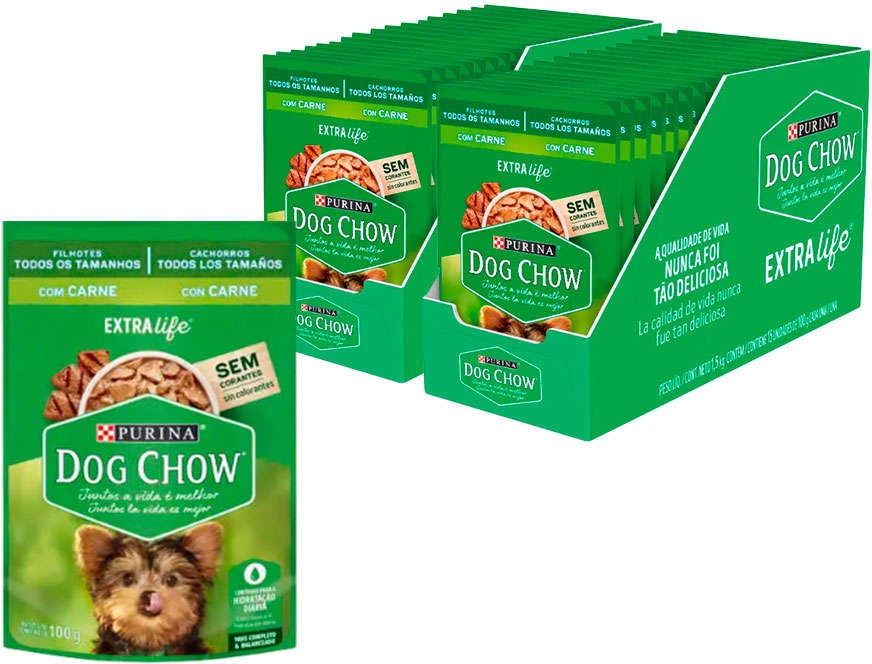 Kit Ração Úmida Nestlé Purina Dog Chow Extra Life Sachê Carne para Cães Filhotes - 30 Unidades