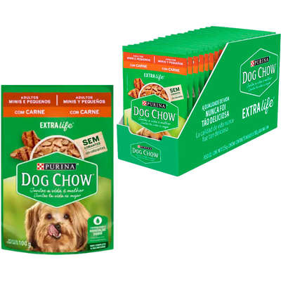 Ração Úmida Nestlé Purina Dog Chow Sachê Carne para Cães Adultos Raças Minis e Pequenas