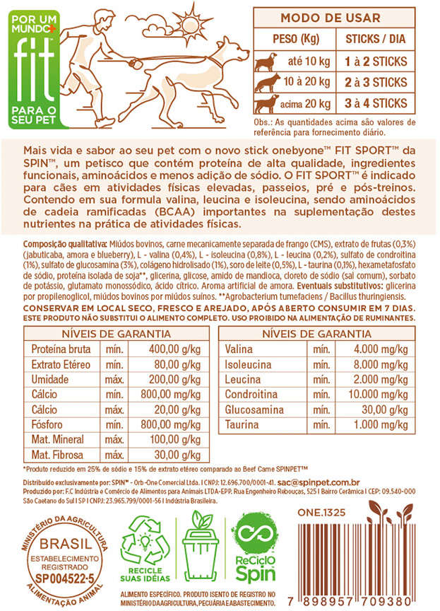 Bifinho Spin Pet Fit Sport Stick para Cães Sabor Amora e Blueberry - 50g