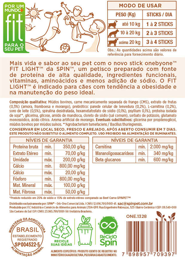 Bifinho Spin Pet Fit Light Stick para Cães Sabor Amora e Framboesa - 50g