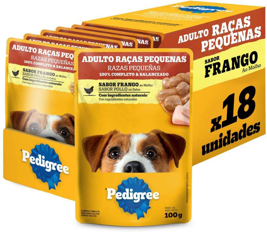 Kit Ração Úmida Pedigree Sachê Frango ao Molho para Cães Adultos de Raças Pequenas - 18 Unidades