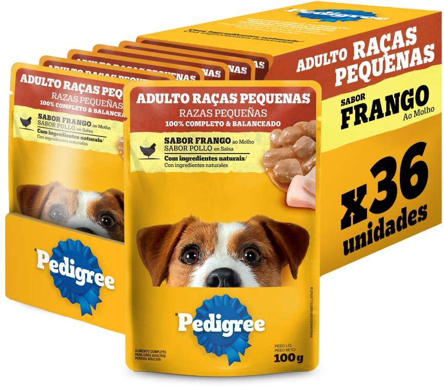 Kit Ração Úmida Pedigree Sachê Frango ao Molho para Cães Adultos de Raças Pequenas - 36 Unidades