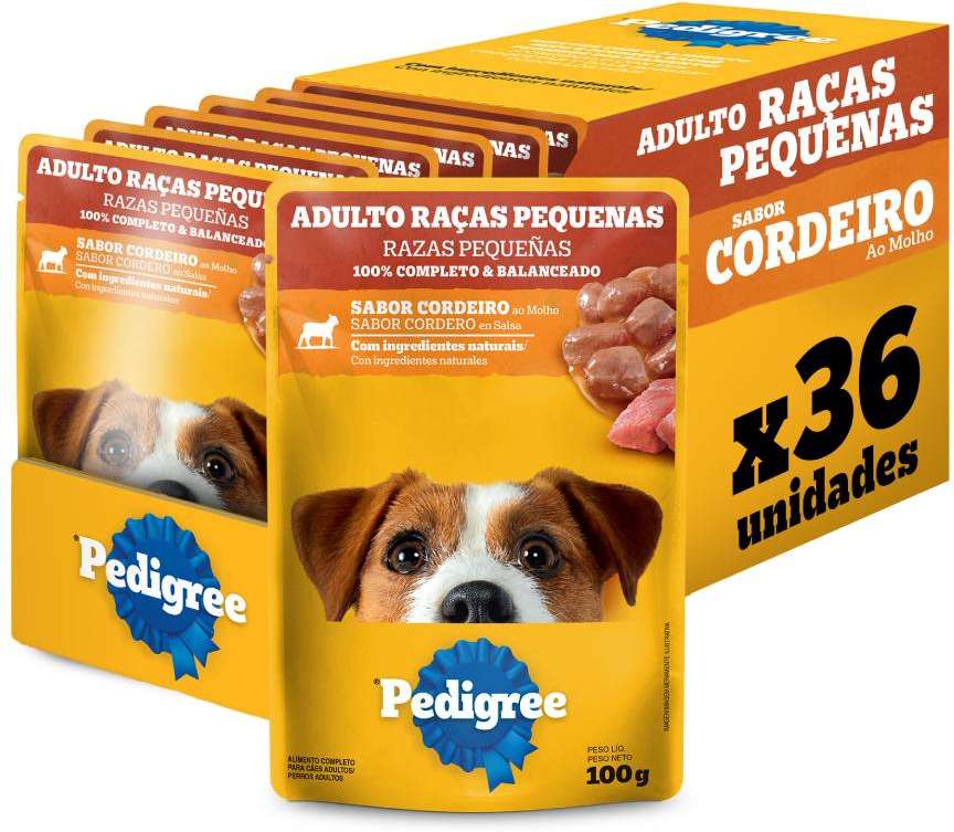 Kit Ração Úmida Pedigree Sachê Cordeiro ao Molho para Cães Adultos de Raças Pequenas - 36 Unidades