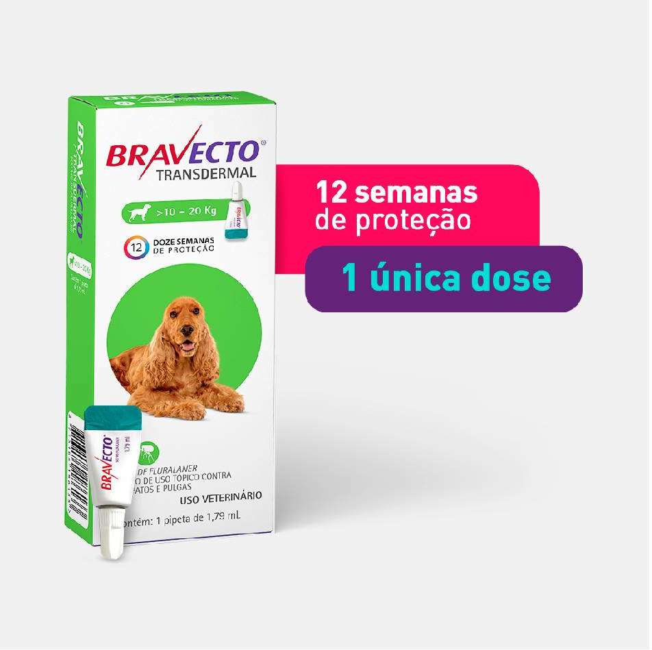 Antipulgas e Carrapatos Bravecto Transdermal 500 mg para Cães de 10 a 20Kg - 1 Pipeta