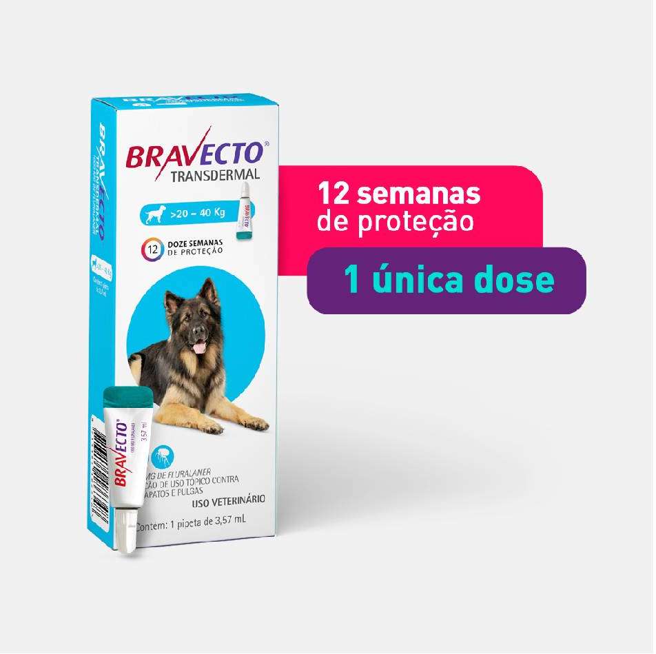 Antipulgas e Carrapatos Bravecto Transdermal 1000 mg para Cães de 20 a 40Kg - 1 Pipeta
