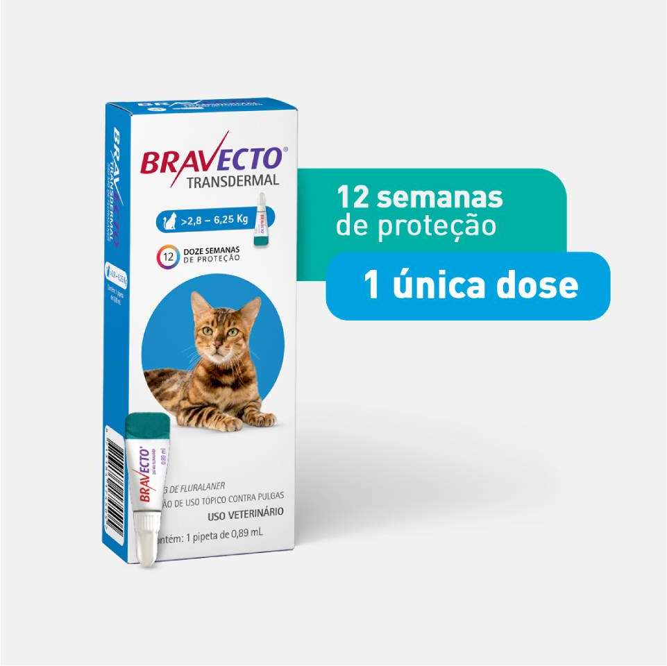Antipulgas Bravecto Transdermal 250 mg para Gatos de 2,8 a 6,25Kg - 1 Pipeta