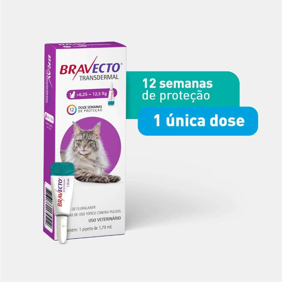 Antipulgas Bravecto Transdermal 500 mg para Gatos de 6,25 a 12,5Kg - 1 Pipeta