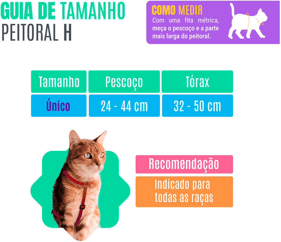 Peitoral H e Guia Rainbow para Gatos - Tam. Único